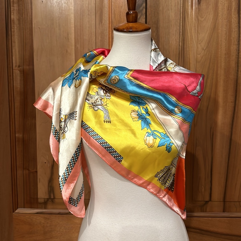 MOSI - Silky Satiny Scarf - Promenade Carriage Horse Motif - Vibrant & Unique OS